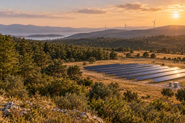 Ormana komşu açık arazide güneş ve rüzgâr enerji tesisleri